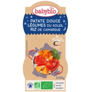 babybio alimentation bébé bio patate douce légumes du soleil riz de camargue 2x220g