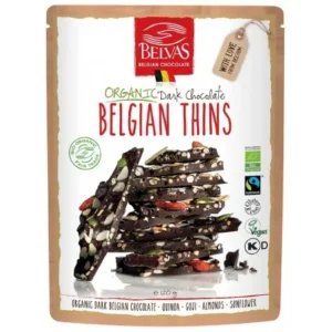 belvas chocolat noir bio 60% avec quinoa, goji et éclats de cacao 120g