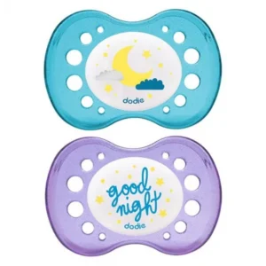 sucette anatomique de nuit +18 mois dodie duo nuit good night/lune - sans anneau