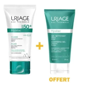 uriage hyseac fluide ecran spf 50 + hyseac gel moussant 50 ml offert