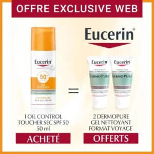 eucerin sun oil control spf 50+ gel-crème for oily and acne-prone skin - 50ml + free travel size dermopure gel