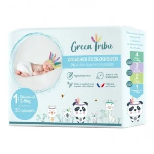 couches écologiques hypoallergéniques pour bébé - green tribu taille 1 (2-5 kg)