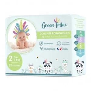 couches écologiques hypoallergéniques taille 2 pour bébé - green tribu (3 à 6 kg)