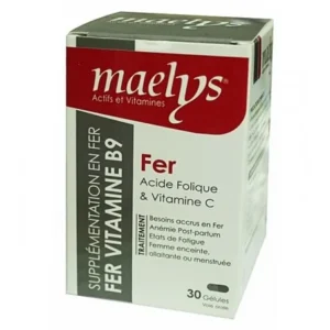 fer maelys 30 gélules - supplémentation en fer avec vitamine b9 et c