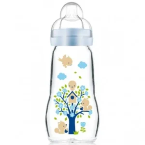 biberon en verre mam feel good bleu 260 ml - ergonomique et durable