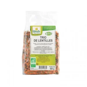 trio de lentilles bio moulin des moines 500g - mélange blond, rouge et vert