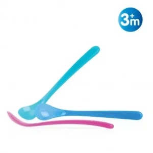 cuillères thermosensibles nuby - lot de 2 cuillères avec manche long, indicateur de chaleur, +3 mois