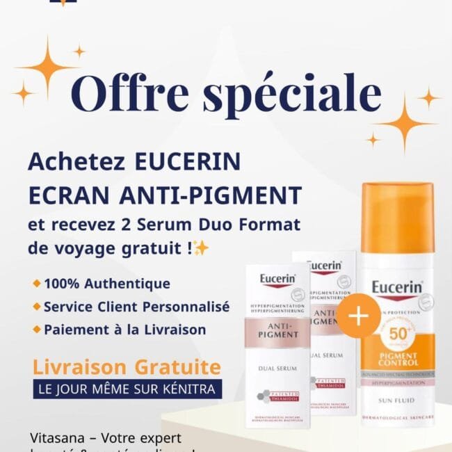 eucerin ecran anti-pigment spf 50 + 50 ml = 2 serum duo format de voyage offerts