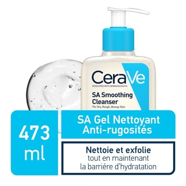 cerave sa gel nettoyant anti-rugosités | peau sèche et rugueuse | 473ml