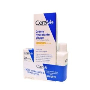 cerave creme hydratante spf50 52ml + creme hydratante et creme lavante format voyage offertes