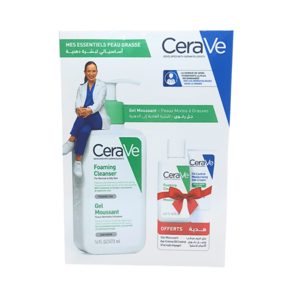 cerave gel moussant peaux normales a grasses 473ml + gel creme & gel moussant mini formats offerts