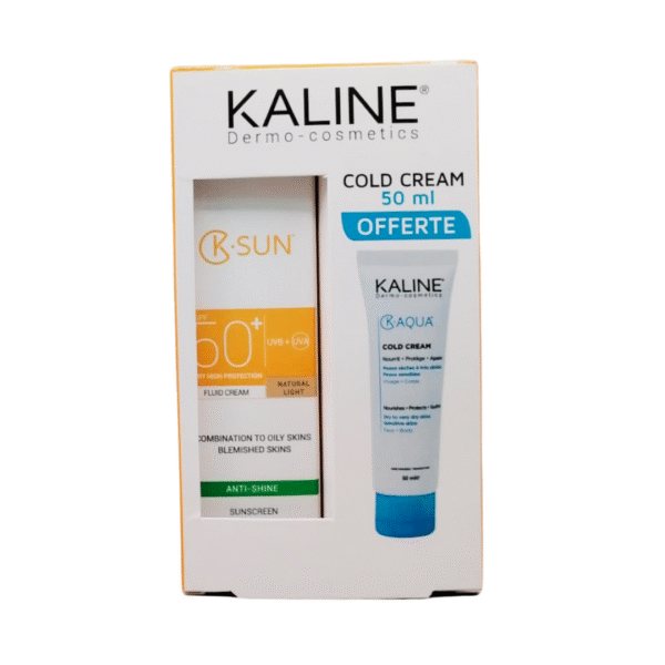 kaline k. sun ecran fluide teinte clair peaux mixtes a grasses 50ml+k.aqua cold creme pack