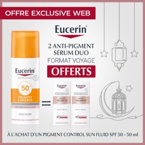 eucerin ecran anti-pigment spf 50 + 50 ml = 2 serum duo format de voyage offerts